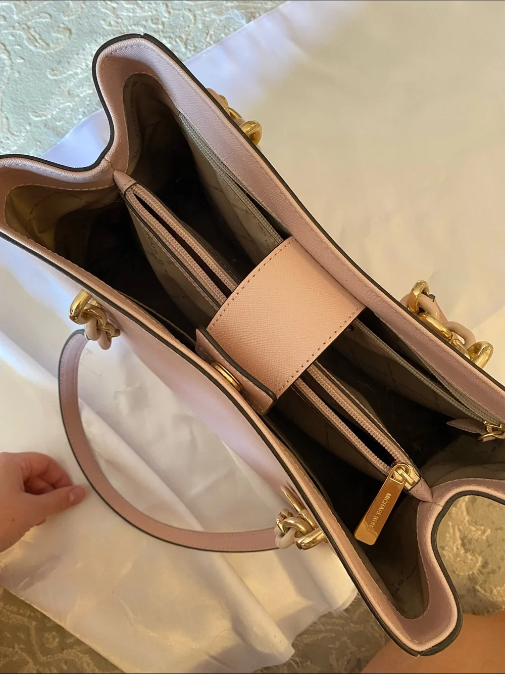 Michael Kors Blush Saffiano Satchel with Gold Hardware